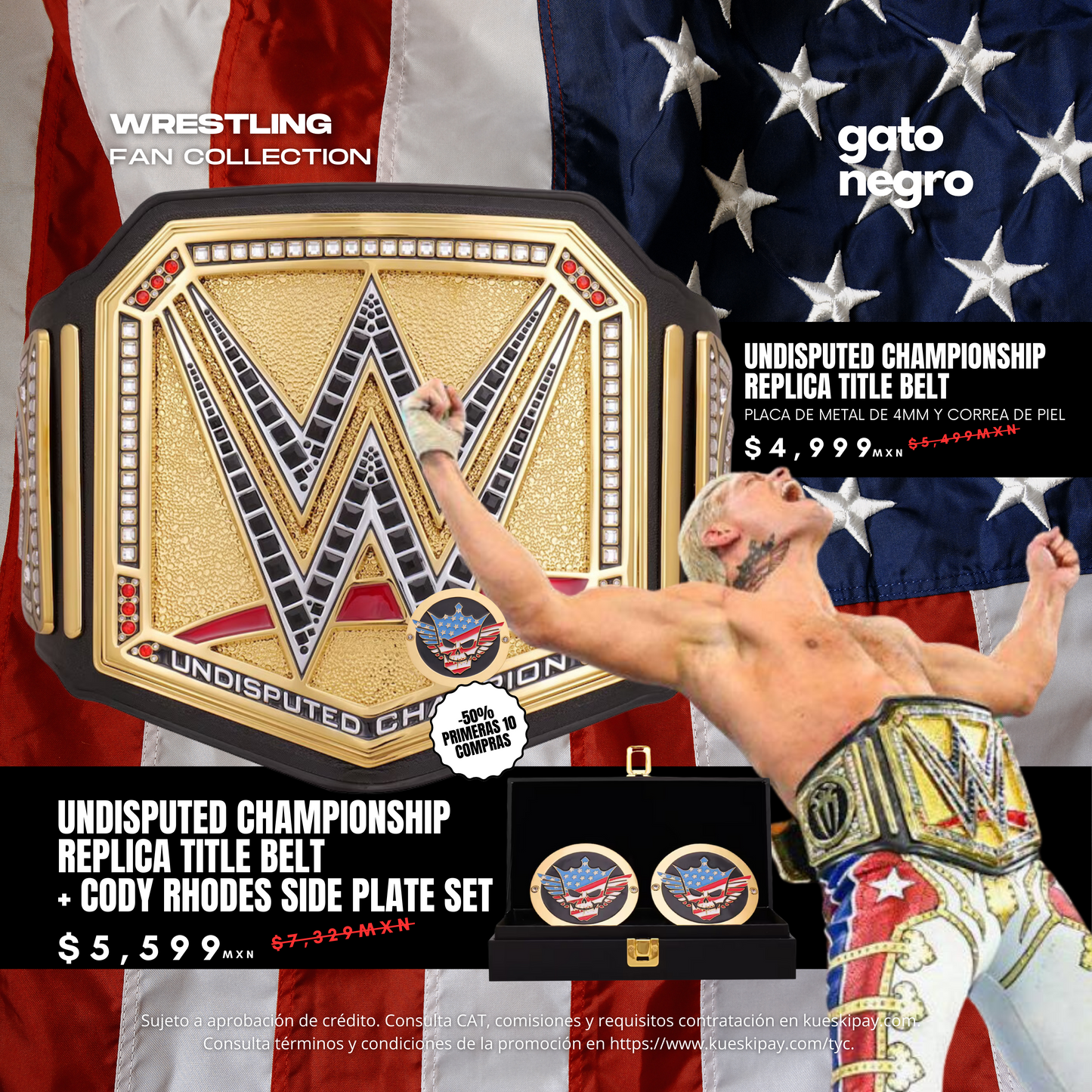 Cody Rhodes Combo: WWE Undisputed Championship Replica 1:1 Title Belt + Side Plate Set